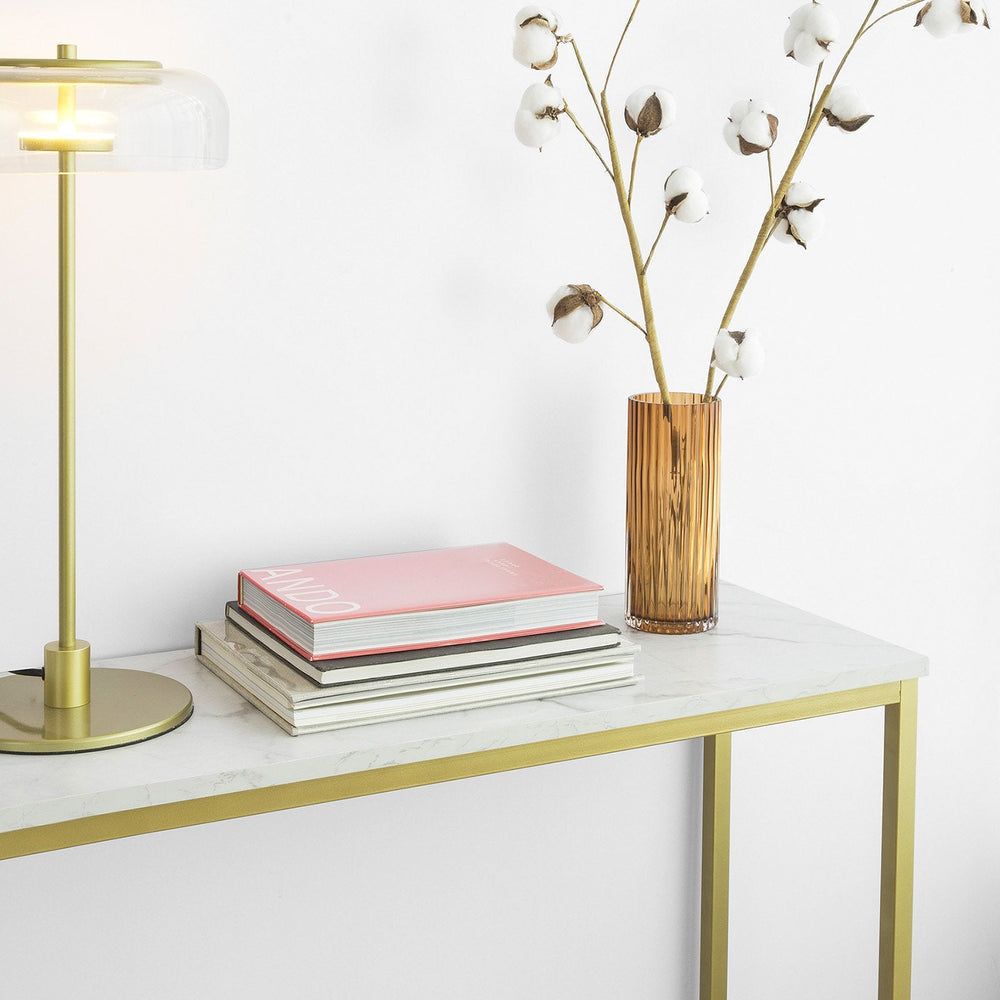 SoBuy Table console - Plateau blanc - Cadre doré - 80x75x30 cm - FSB29-G