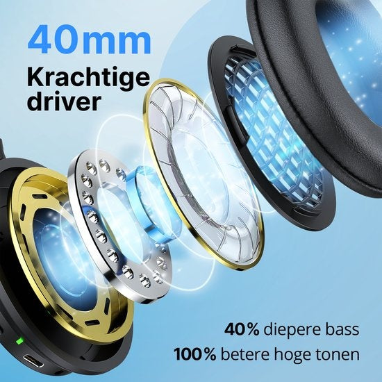 Unitone Focus Headphones Wireless - Active Noise Cancelling - Bluetooth - Over-ear - Convient à Apple et Android