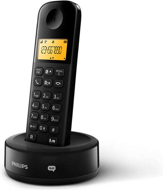 Philips Téléphone sans fil - D1651B/01 - DECT - Téléphone résidentiel - Ligne terrestre - Reconnaissance des numéros - Portée sans interférence - Noir