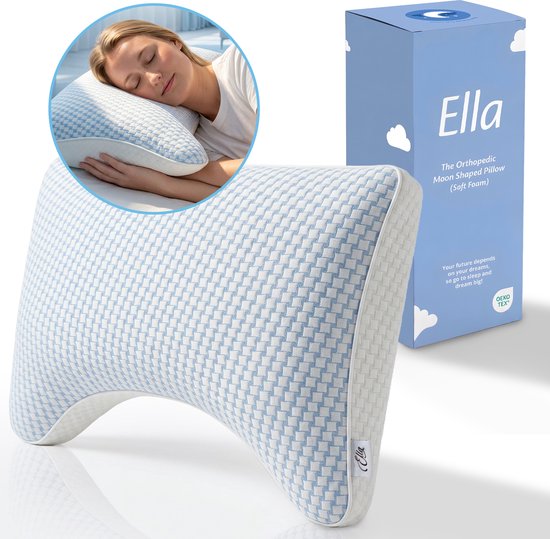 Oreiller Ella Moon en mousse à mémoire de forme - Oreiller 50 x 70 cm - Oreiller cervical réglable en mousse à mémoire de forme pour les personnes dormant sur le côté ou sur le dos - Ergonomique et orthopédique : soulage les douleurs cervicales