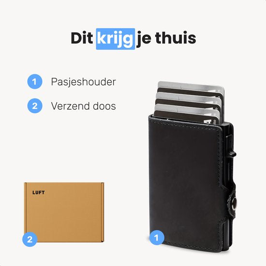 LUFT Porte-cartes pour 10 cartes Cuir - Sécurisé - Extensible - Protection RFID - Carte - Portefeuille - Aluminium - Homme - Pour hommes et femmes - Porte-cartes - Noir