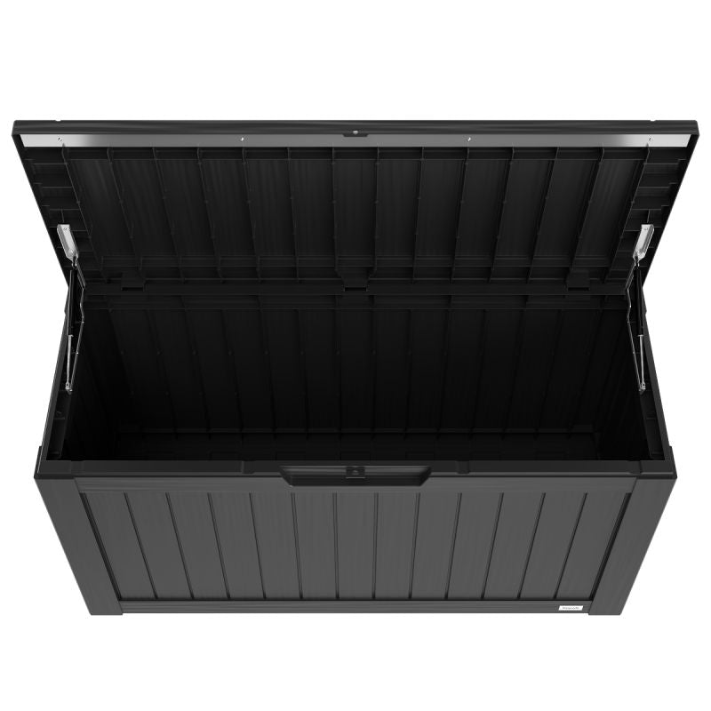 LifeGoods Cushion Box S - 300L - Plastique - Résistant aux intempéries & Ressort à gaz de luxe - Noir