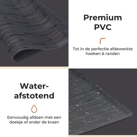 Sets de table Castagnola - Sets de table en plastique - Sous-verre - Sets de table en plastique et PVC - 6 pièces - 45 x 30 cm - Noir