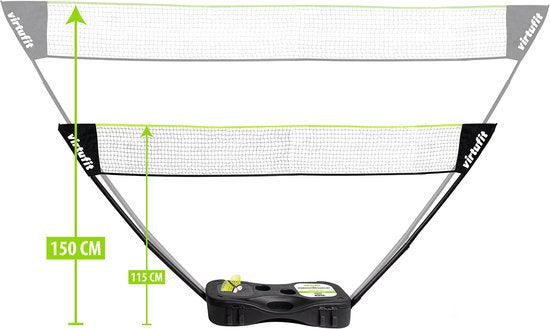 Kit de badminton et de tennis portable 2-en-1 VirtuFit - Jaune - Valise et raquettes incluses - Filet réglable - Convient également pour le volley-ball et le football - Kit complet - Raquettes de badminton - Kit de badminton - Volants de badminton