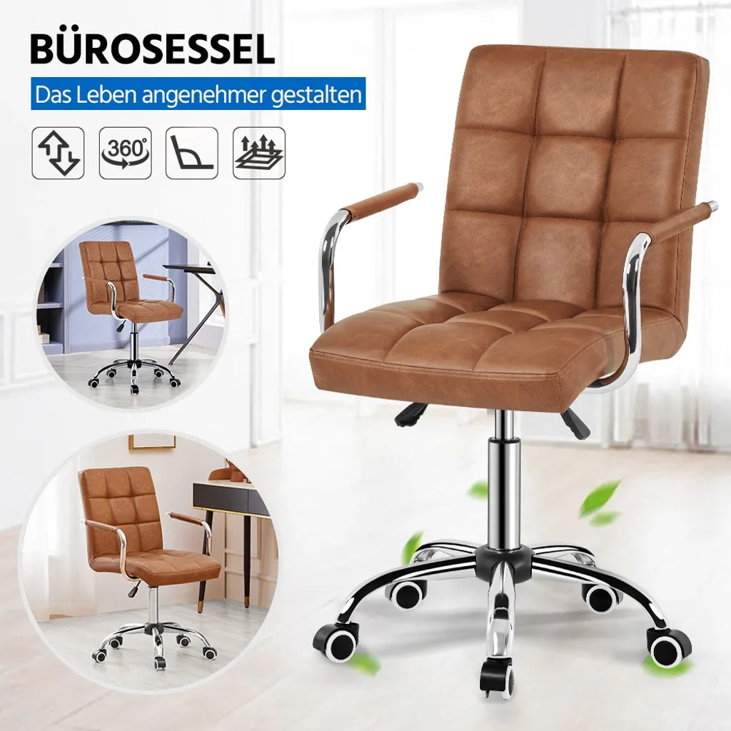 Chaise de bureau Yaheetech en similicuir avec accoudoirs - Réglable et pivotante - Marron rétro