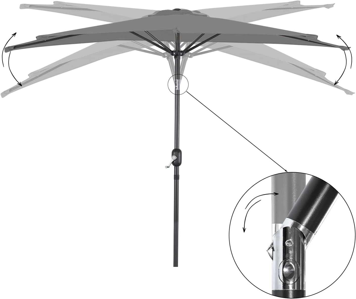 Angel Living Parasol de balcon - Semi-circulaire - 265 x 130 cm - Gris