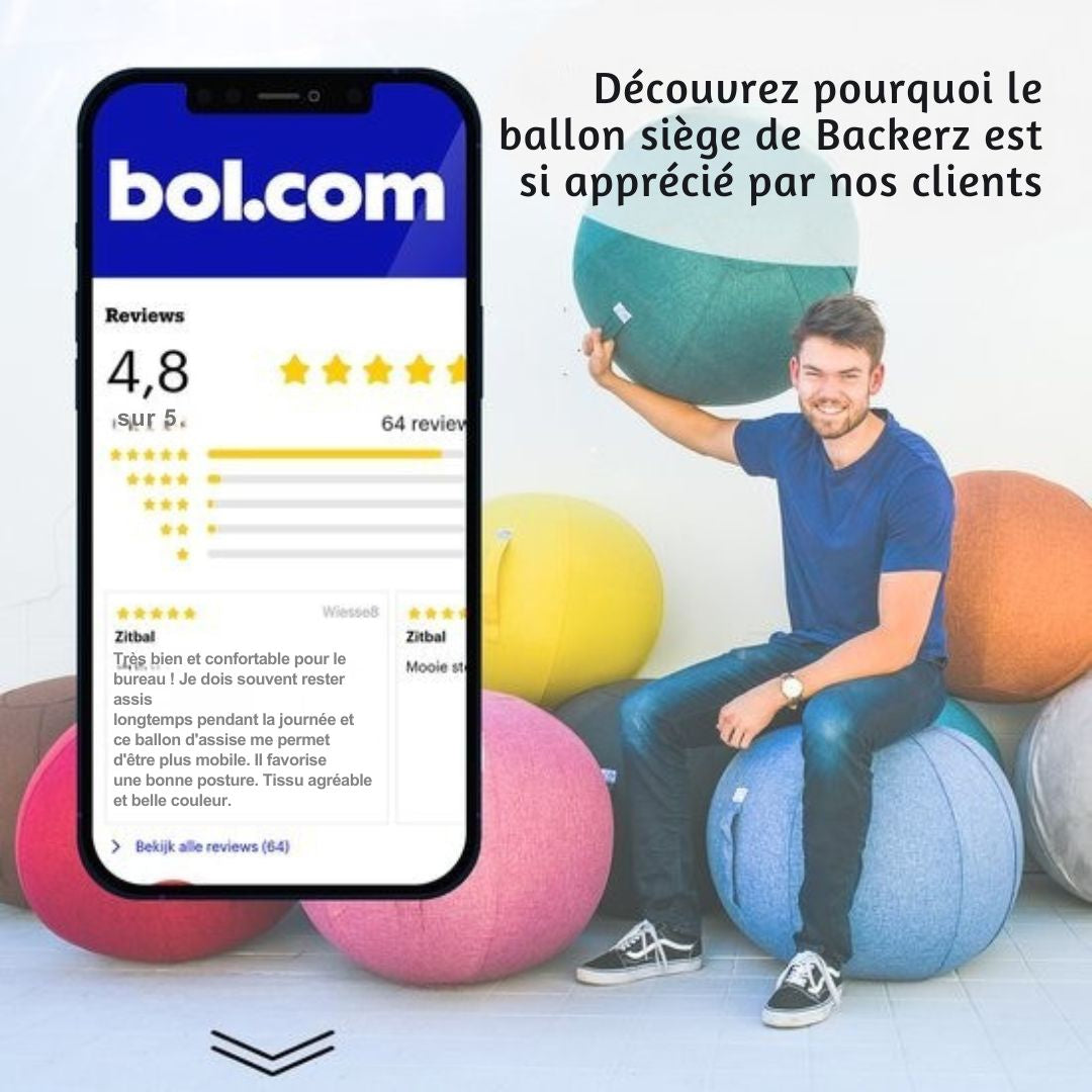 Balle d'assise Backerz® - Housse en lin - Chaise ergonomique de bureau - Noir