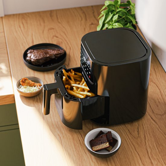 Airfryer - KitchenBrothers - 3.3L - 1400W - Friteuse à air chaud - 50ºC à 200ºC - Compacte - 10 Programmes de cuisson - Noir