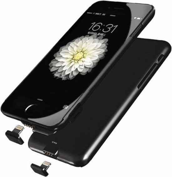 Coque batterie iPhone - Plastique noir - Avec vitre protection - Format arrière