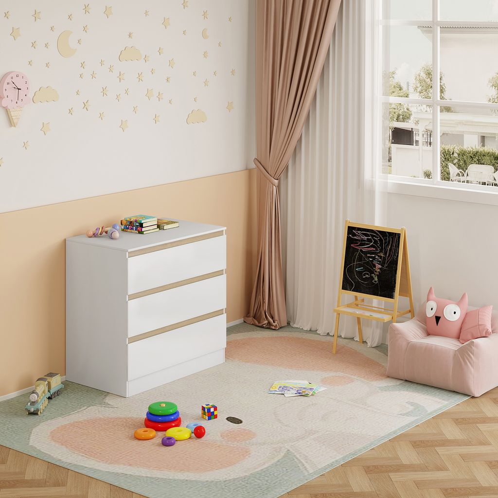 Commode Woltu avec 3 tiroirs - Blanc brillant - 80 x 78 x 48 cm - Design spacieux et moderne