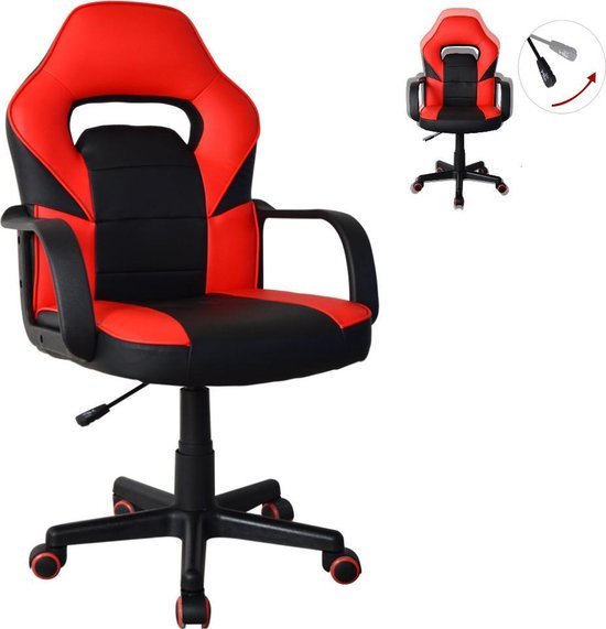 Chaise de jeu Thomas junior - chaise de bureau gaming - réglable en hauteur - rouge noir