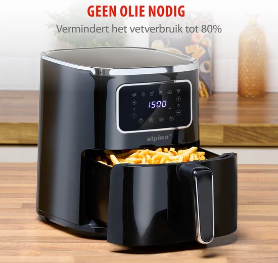 alpina Airfryer 4.5L- Friteuse à air chaud pour 3 à 4 personnes - Friteuse à air avec affichage numérique - Température réglable de 80°C à 200°C - Minuterie jusqu'à 60 minutes - Friteuse à air chaud 1450W