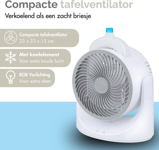 Mini ventilateur de table avec élément de refroidissement - Mini ventilateur réglable à 3 niveaux - Ventilateur USB avec lumière LED - Élément de refroidissement 240 ML - pour table bureau chambre à coucher