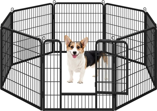 Enclos pliable pour chiens et chiots Yaheetech, 8 éléments, avec porte et piquets de fixation, hauteur 80 cm – Noir – Métal
