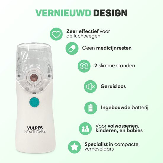 Vulpes Goods® HealthCare - Dispositif d'aérosol - Nébuliseur ultrasonique - Nébuliseur - Inhalateur pour enfants, adultes et bébés - Rechargeable - 2 modes - Aide à lutter contre les maladies des voies respiratoires - 4 buses et étui de voyage de luxe inc