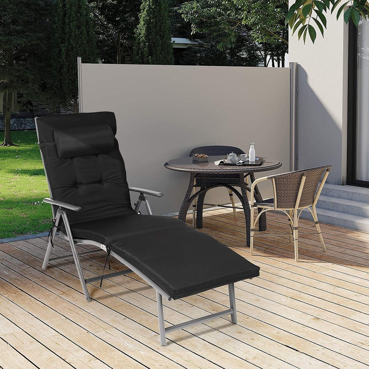 O'DADDY® Bain de soleil - Bain de soleil - Bain de soleil - Bain de soleil pliant adulte - Bain de soleil pliant - Bain de soleil - Bain de soleil pliant - Bain de soleil jardin - Bain de soleil coussin - Bain de soleil avec appui-tête - Noir