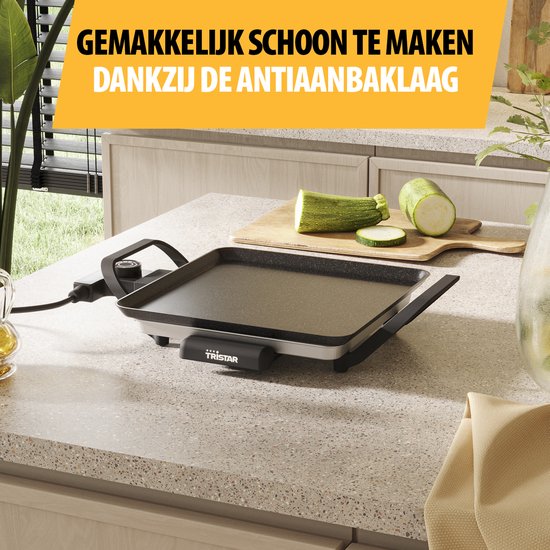Plaque de cuisson Tristar - BP-2666 - Gourmet, plaque de grill S 28 x 28 cm - 2 personnes - 800 W - Thermostat réglable - Adaptée au camping