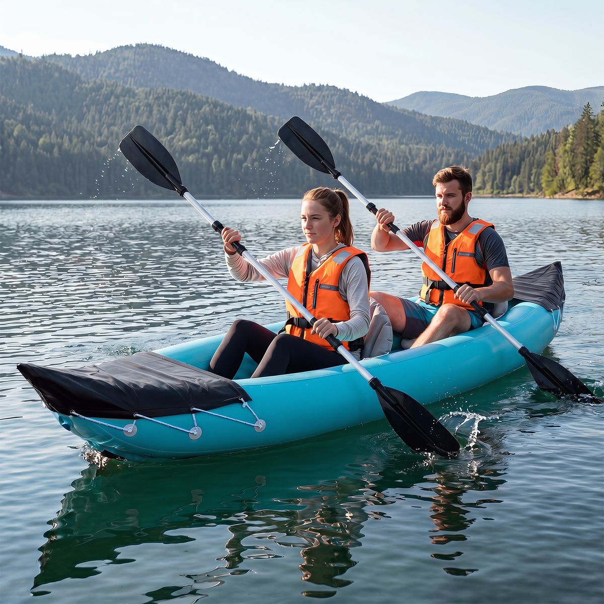 Ensemble de kayak gonflable Coast pour 2 personnes - Avec pagaies et pompe à pied - Bleu - 321 x 92 x 45 cm