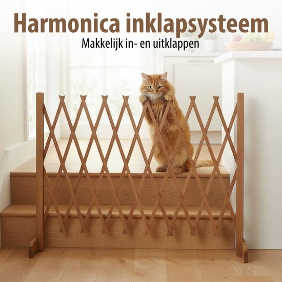 Barrière extensible pour chiens maxxpro - Barrière de sécurité extensible de 26 à 124 cm - pour escalier ou encadrement de porte - Barrière d'escalier sans perçage - Barrière pour chiens d'intérieur et d'extérieur - Bois - 77 cm de haut