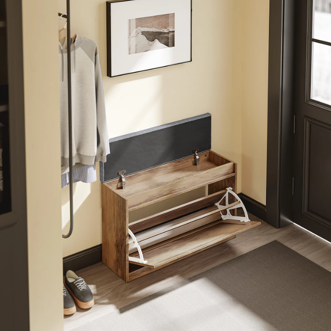 Banc à chaussures SoBuy 75 x 24 x 53 cm - Marron - Avec 2 étagères coulissantes et un siège