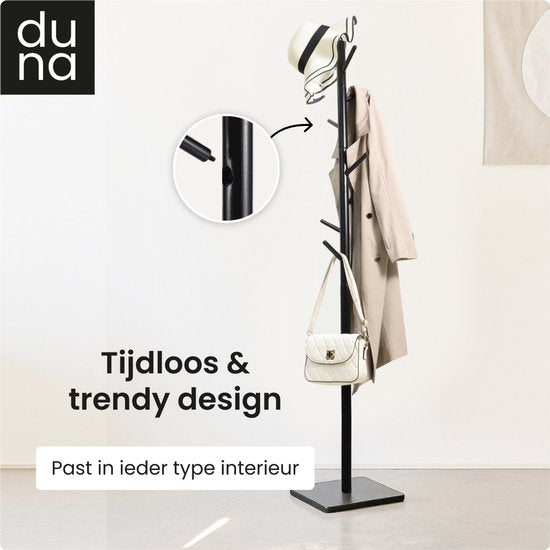 Duna Coat Stand - Porte-manteau sur pied en bois - 8 crochets - 170 cm - noir