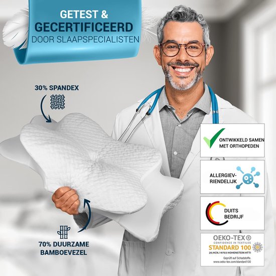 Oreiller orthopédique Glückstoff pour les douleurs cervicales, avec mousse à mémoire de forme - Oreiller hypoallergénique et ergonomique, pour les douleurs cervicales et dorsales, adapté à toutes les positions de sommeil, livré avec un sac en jute