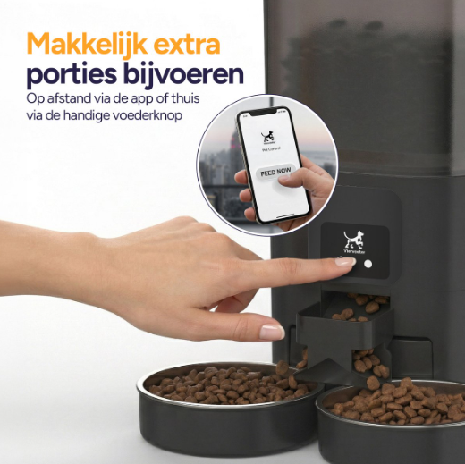 Distributeur automatique de nourriture Viervoeter Feed Dual - Noir - 28 x 22 x 36 cm - 7 L, double bac, application et Wi-Fi
