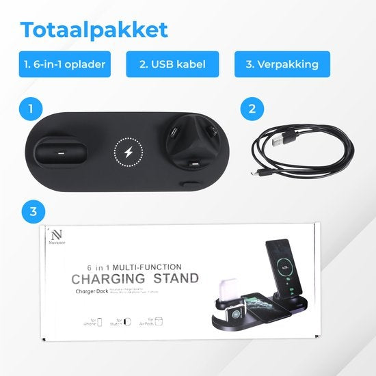 Nuvance - Chargeur sans fil 6 en 1 - Convient à tous les appareils Qi - Chargeur sans fil - Chargeurs sans fil