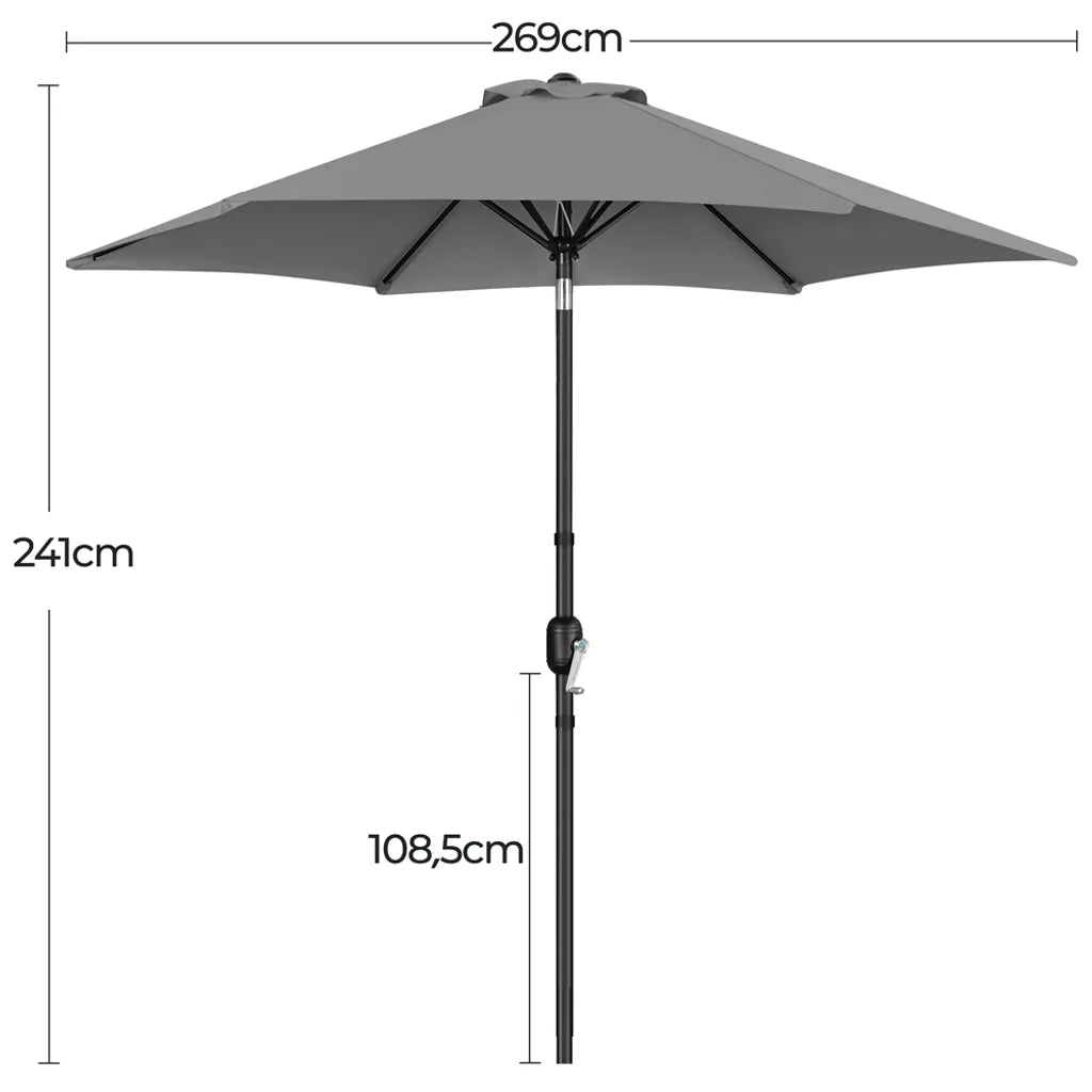 Parasol de jardin Yaheetech avec fonction d'inclinaison et contrepoids - Gris - Ø 269 x 241 cm