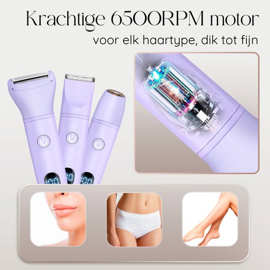 Rasoir 3 en 1 avec écran - Visage - Aisselles - Jambes - Maillot - Sansbeauté® - Rasoir Femme - Epilateur électrique - Epilation visage femme - Tondeuse Femme - Rasoir Bikini - USB Rechargeable