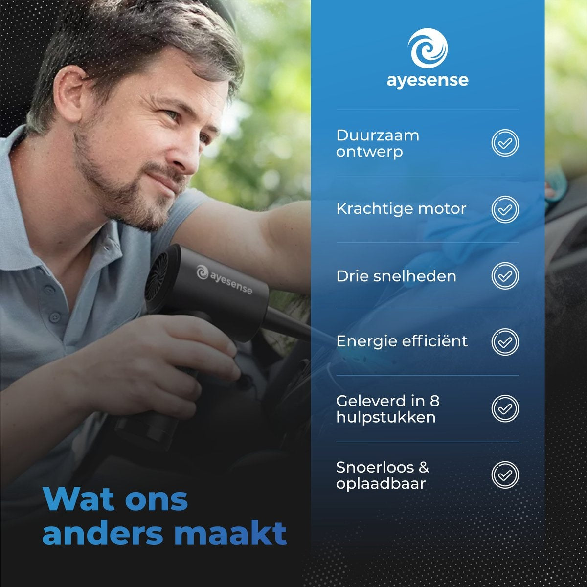 AyeSense 8 in 1 Air Duster Pro - 8 Opzetstukken - Draadloos & Oplaadbaar - Perslucht - Compressed Air