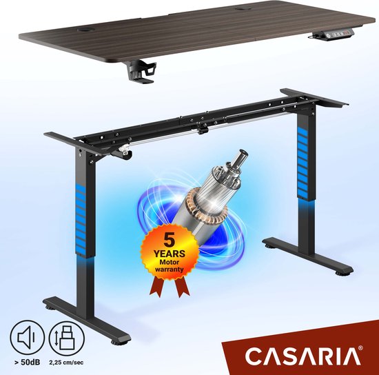 Casaria Bureau assis-debout - Réglable en hauteur Electrique - 140x60cm Marron