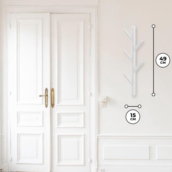 Bayt Porte-manteau mural - Porte-manteau - Porte-manteau bois - Porte-manteau - 5 crochets - Blanc