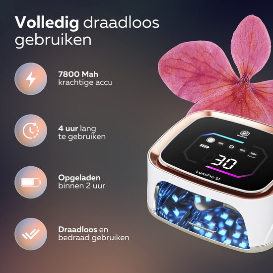 Beeperfect® Lampe UV Gel Nails - Lampe à ongles - Lampe à ongles UV Led - Séchoir à ongles - Sans fil - Intérieur réfléchissant - Or rose