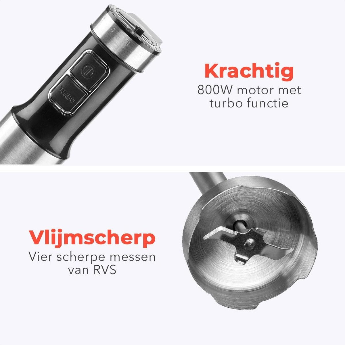 Mixeur plongeant 4 en 1 - KitchenBrothers - Hachoir - 800W - 600ML - Acier inoxydable