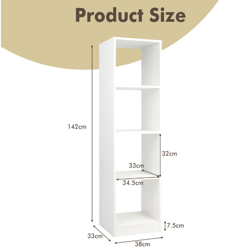 Coast - Bibliothèque sur pied - 4 compartiments pour cubes, Max. 75 kg - 38 x 33 x 142 cm - Bois - Blanc