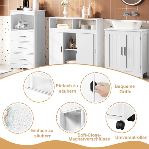 Eugad Armoire de toilette à roulettes multifonctionnelle - MDF blanc - 70 x 20 x 71,5 cm