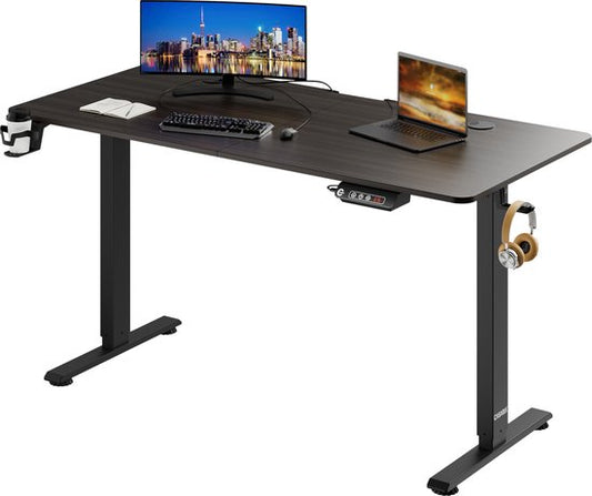 Casaria Bureau assis-debout - Réglable en hauteur Electrique - 140x60cm Marron