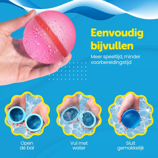 TTD® Ballons d'eau réutilisables à fermeture automatique - 6 pièces - 16 aimants - Silicone souple - Respectueux de l'environnement - Pour enfants et adultes