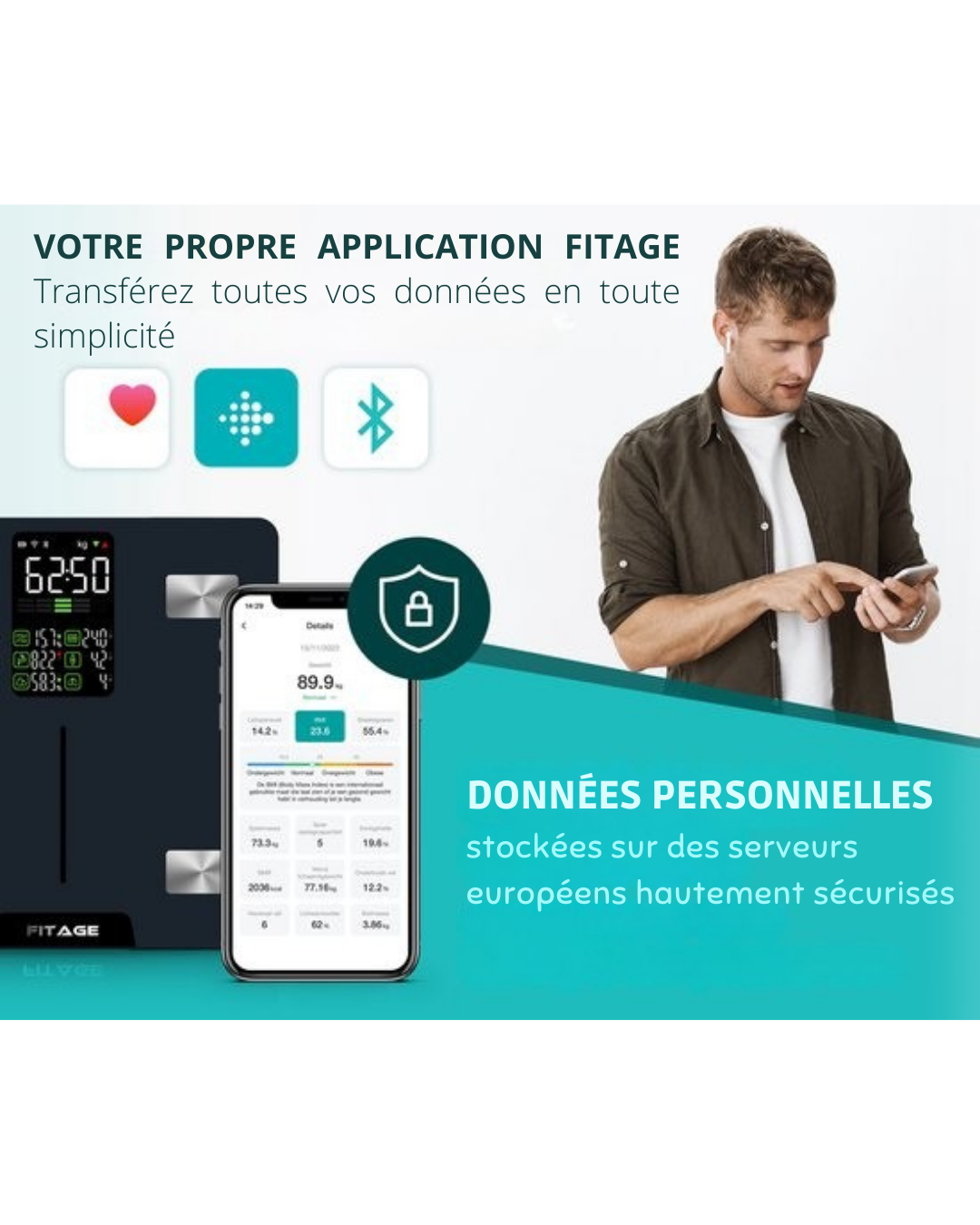 Balance personnelle numérique LED FITAGE - Balance intelligente avec analyse corporelle 17x - Balances - Application FITAGE