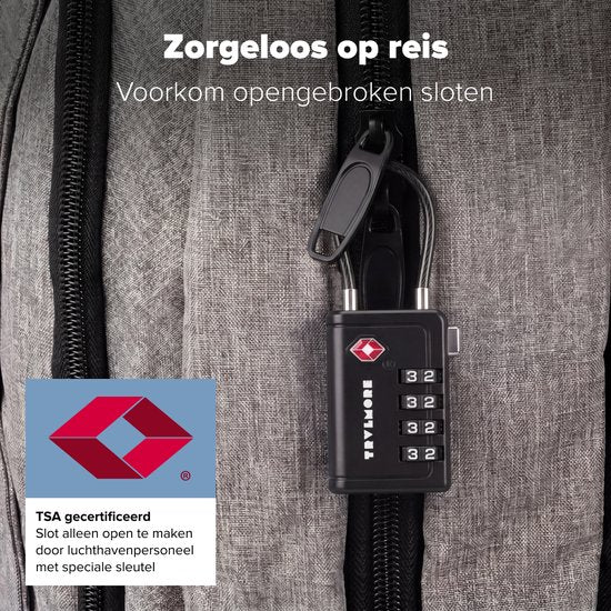 TRVLMORE Cadenas de valise avec câble - Certifié TSA - Fonction alarme - 4 chiffres - Lot de 2 - Noir