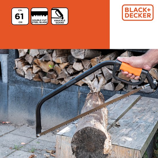 BLACK+DECKER Scie à archet - 24"/ 61CM - Poignée souple et confortable - Absorption des chocs - Protection des articulations - Acier - Noir/Orange