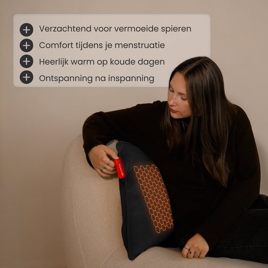 Auronic Heat Pillow - Velvet - 45x60 - Sans fil - Rechargeable - Oreiller électrique - Infrarouge - Noir