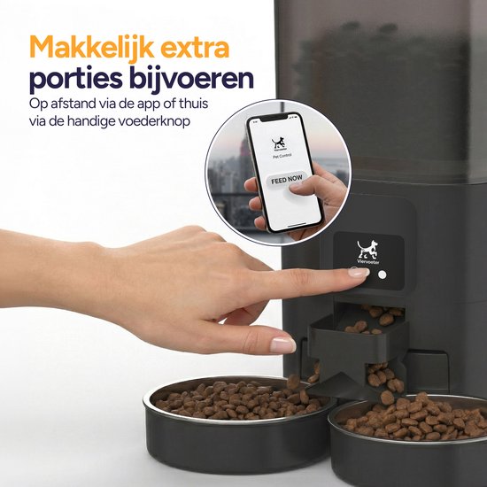 Viervoeter Feed Dual - Mangeoire automatique 7 L - Chat et chien - Distributeur automatique de nourriture avec application et alerte sonore - Noir