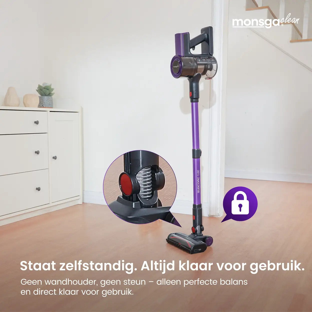 Aspirateur balai sans fil Monsga M100 55 000 Pa - Autonomie de 45 min - Réservoir à poussière de 1,8 L - Écran tactile à LED - Brosse anti-enchevêtrement - Voyant LED vert