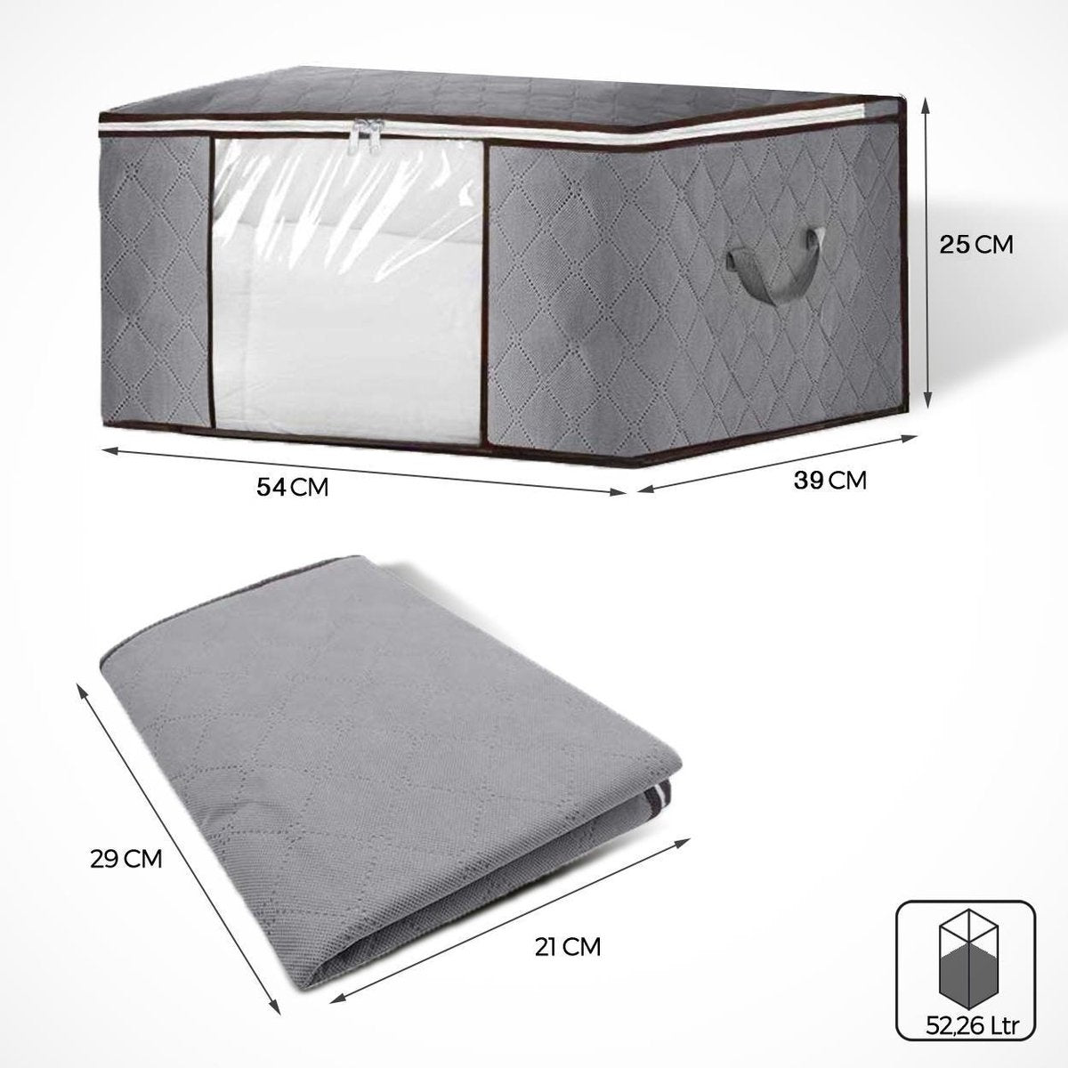 LifeGoods Sac de rangement et d'organisation - 4x 50L - 54x25x39 cm - Textile - Gris