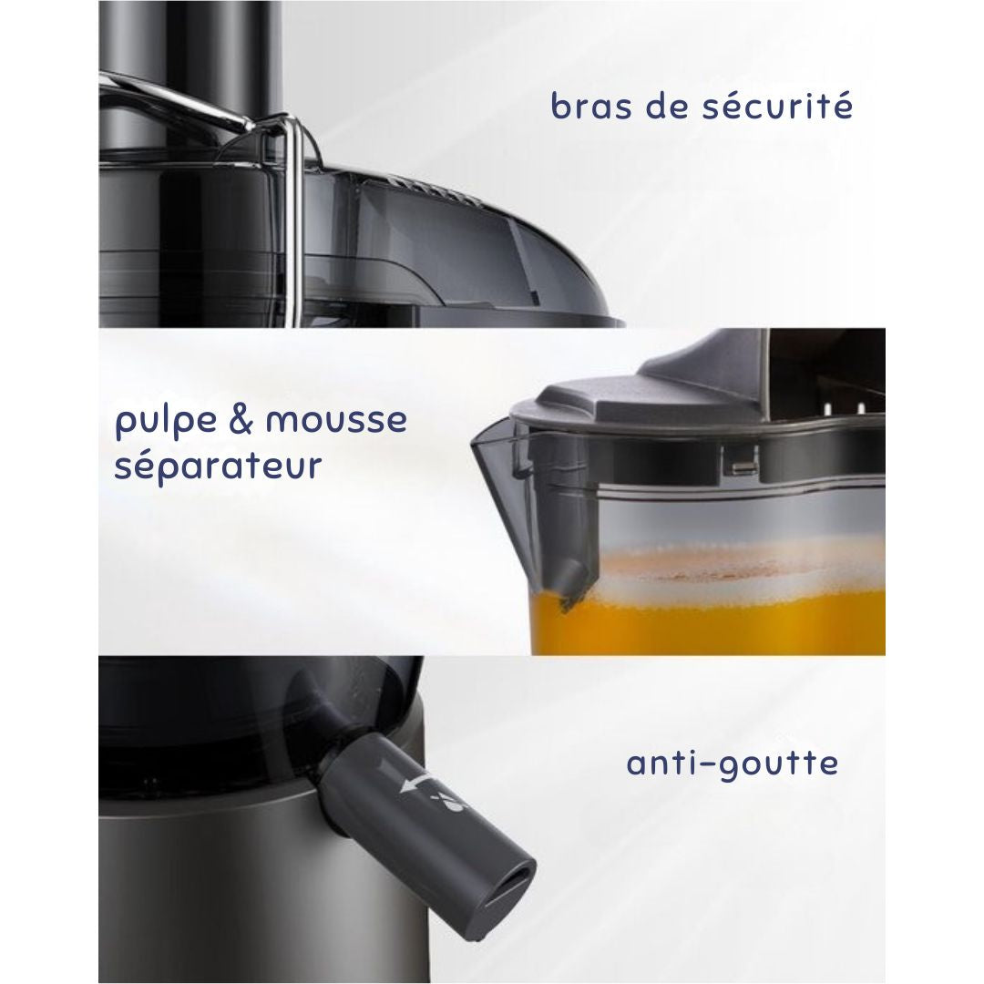 Extracteur de jus pour fruits et légumes Safecourt Kitchen - Grande ouverture de remplissage - 3 vitesses - 1200 watts - noir