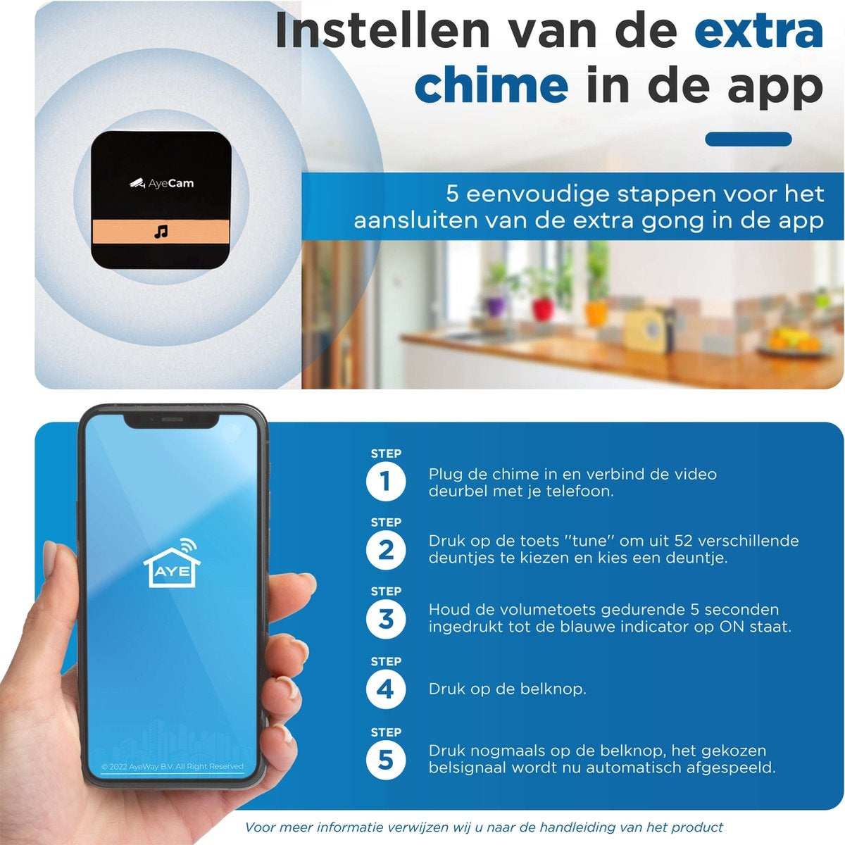 Carillon sans fil AyeCam - pour sonnette vidéo AyeCam - 1 pièce - Manuel néerlandais