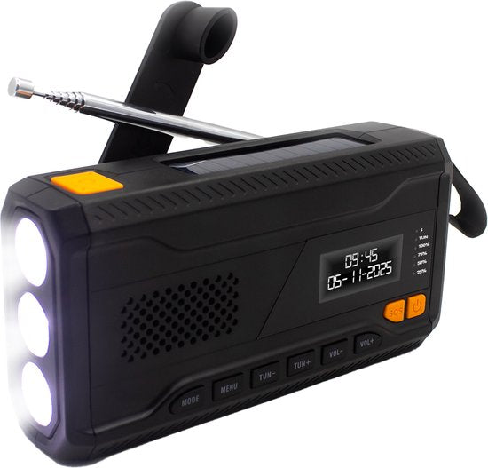 Denver Radio d'urgence - Banque d'énergie solaire - Radio DAB & FM - Kit d'urgence - Lampe de poche - Wind-up - SOS Light - Banque d'énergie solaire - SCD2033