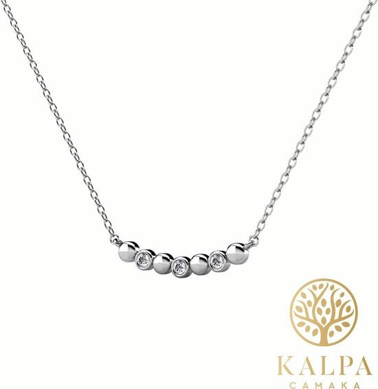 Yolora Dames Ketting met Kalpa Camaka Kristallen - Zilverkleurig - 18K Witgoud Verguld - Vrouwen Collier Zilver - Sieraden - Halsketting - Luxe Giftbox - Geschenkdoos - Cadeau doos - Exclusieve Geschenkverpakking - Mooie Cadeauverpakking